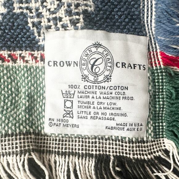 Crown Crafts Cotton USA Snowman Fair Isle Winter Theme Tapestry Blanket Fringe - Picture 7 of 8